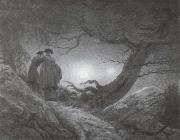 Caspar David Friedrich Zwei Manner  in Betrachtung des Mondes oil on canvas